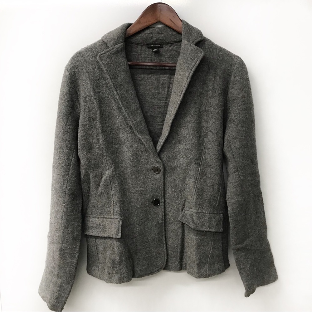Ann Taylor Gray Merino Wool Notched Collar Blazer